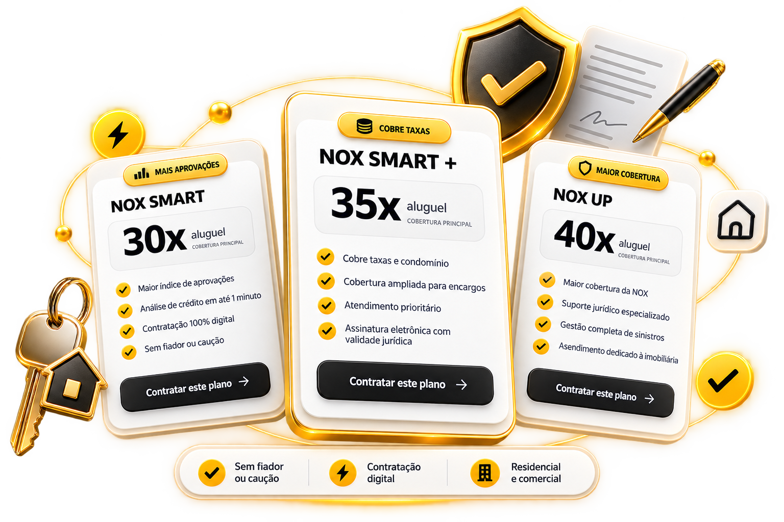 Comparativo visual dos planos NOX Smart, NOX Smart+ e NOX Up